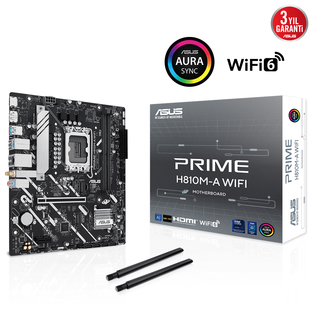 ASUS PRIME H810M-A WIFI H810 DDR5 (Vga Yok) GLan mATX HD DP M2 Wifi BT AURA 1851p Anakart - 38792