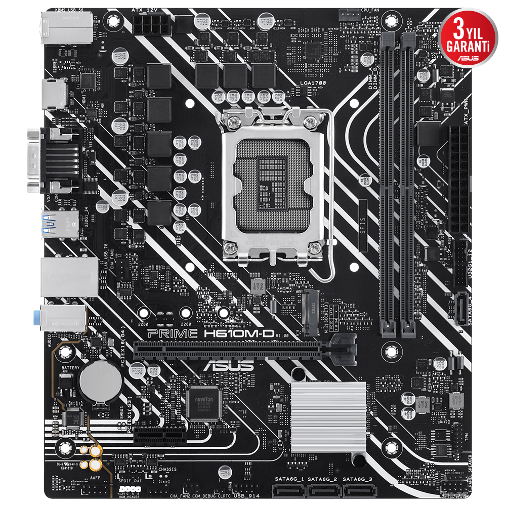 ASUS PRIME H610M-D H610 DDR5 Vga GLan mATX HD DP M2 USB3.2 COM 1700p Anakart - 37725