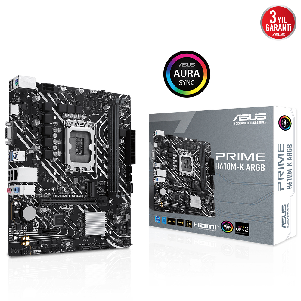 ASUS PRIME H610M-K ARGB H610 DDR5 Vga GLan mATX HD US32 M2 1700p Anakart - 35131