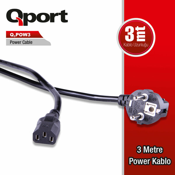 Qport 3 Metre PC Power Kablosu (Q-POW3) - Q-POW3