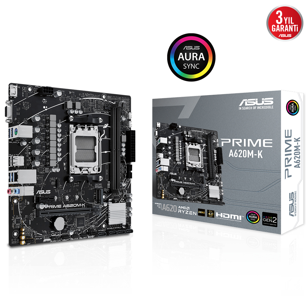 ASUS PRIME A620M-K A620 DDR5 Vga GLan mATX HDMI USB3.2 M2 RGB AM5 AMD Anakart - 35928