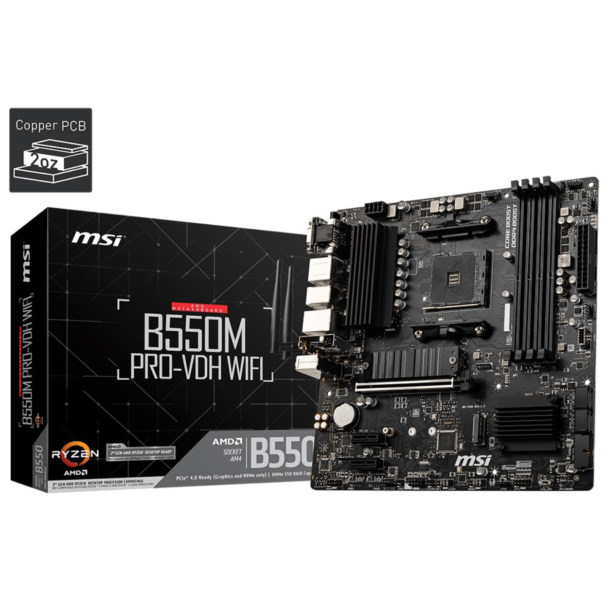 MSI B550M PRO-VDH WIFI AM4 Vga+Ses+GLan DDR4 HDMI DP M2 USB 3.2 mATX(BLK) - B550M PRO-VDH WIFI_BLK