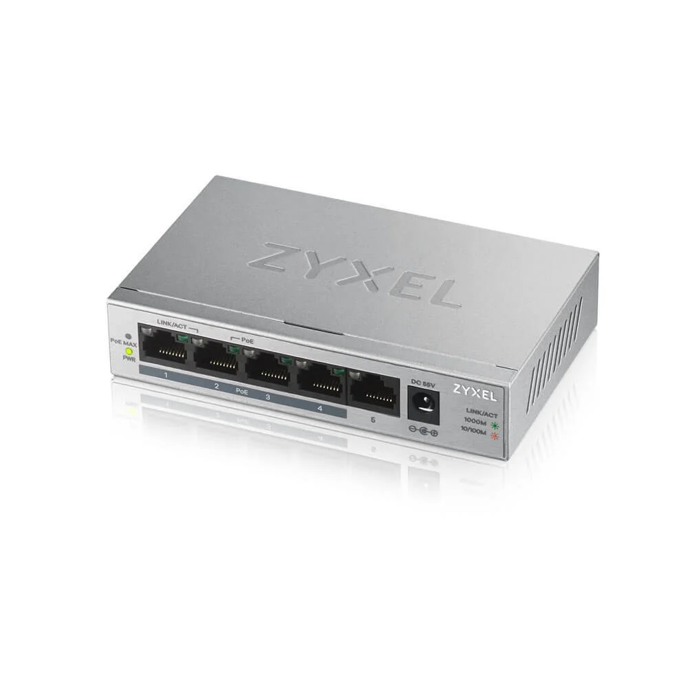 Zyxel 5Port GS1005-HP 4Port PoE(60W) Gbit Yönetilemez PoE Switch (5Yıl Gar.) - GS1005-HP