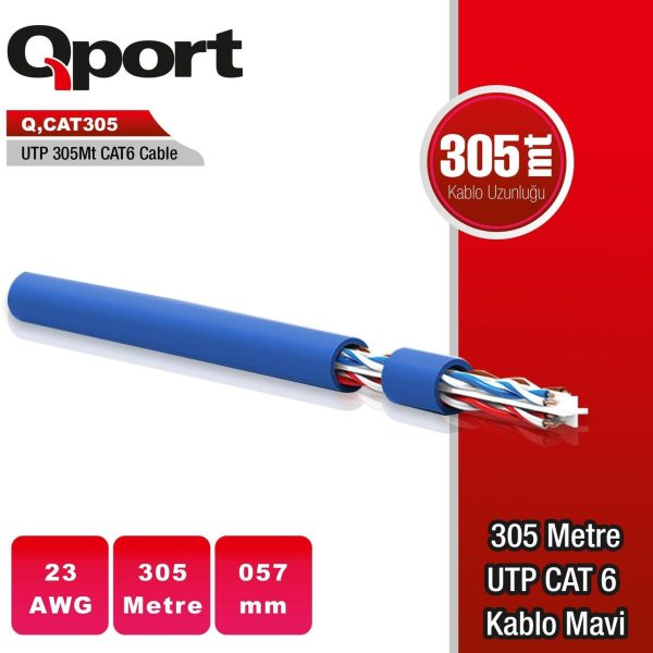 Qport 305 Metre Q-CAT6 UTP CAT6 23 AWG Mavi Ethernet Kablosu - Q-CAT6 UTP