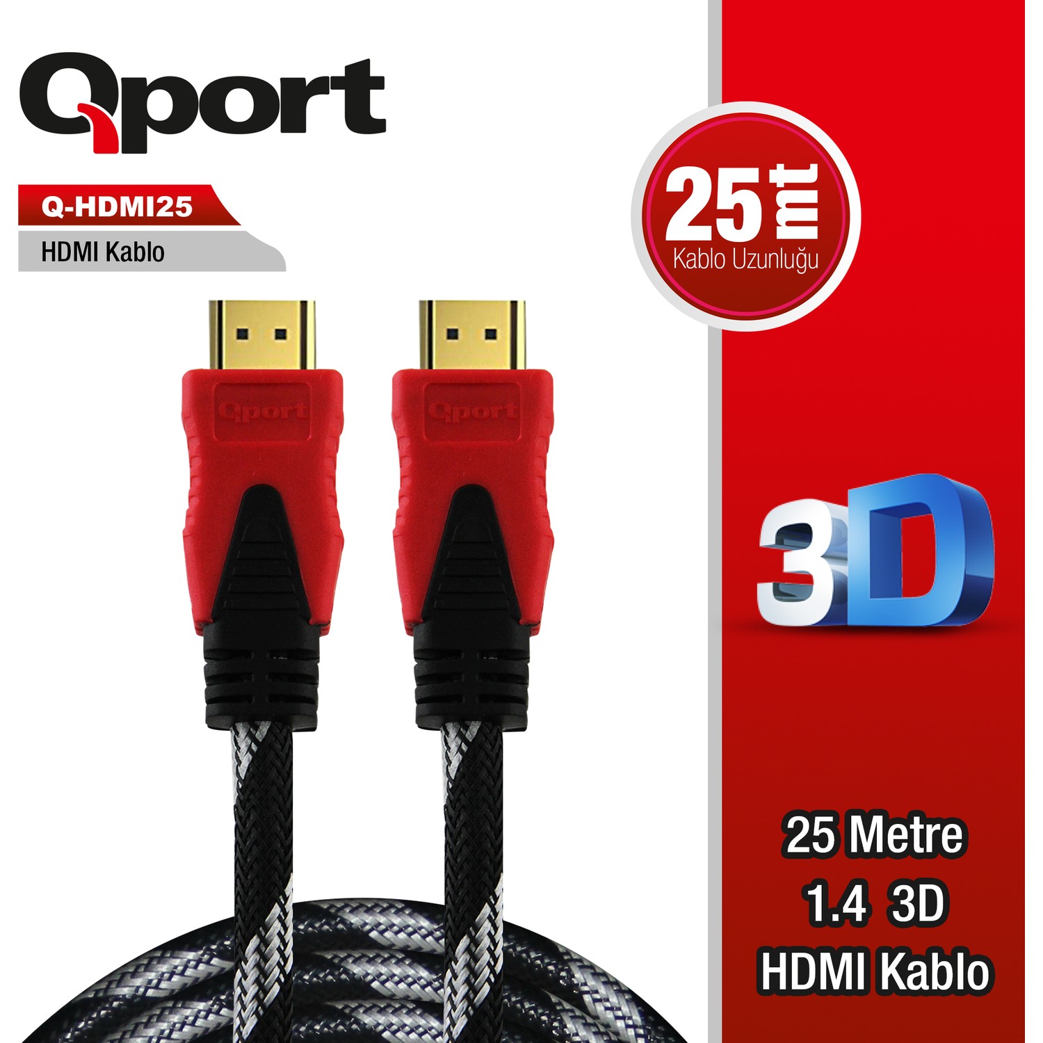 Qport 25 Metre Q-HDMI25 1.4V Altın Uçlu HDMI Kablo - Q-HDMI25