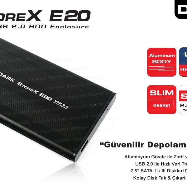 Dark Storex E20 2.5" USB 2.0 Alüminyum SATA Disk Kutusu [DK-AC-DSE20] - DK-AC-DSE20