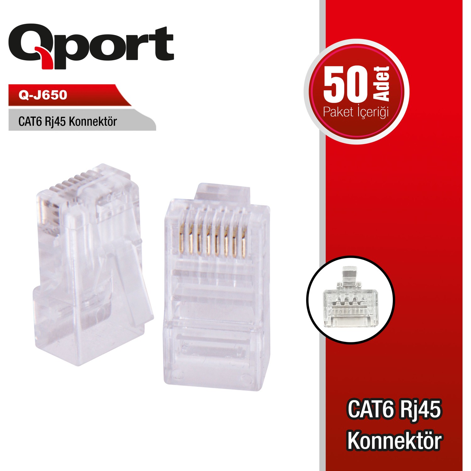QPort Q-J650 CAT6/CAT5 (50 Lik) RJ45 Konnektör - Q-J650