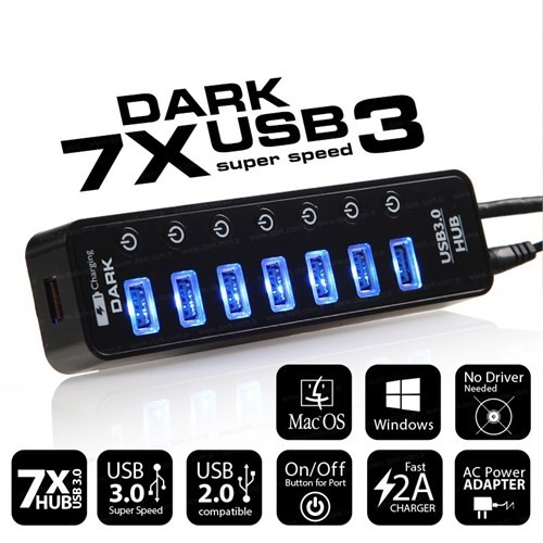Dark Connect Master 7+1 Hızlı Şarj Adaptörlü USB3.0 Hub (DK-AC-USB371) - DK-AC-USB371
