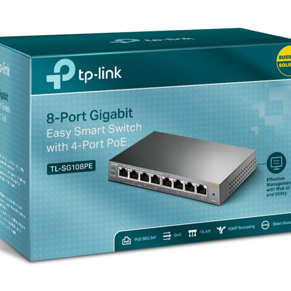 Tp-Link TL-SG108PE 8-Port Gigabit Easy Smart Switch with 4-Port PoE+ (64W) - netw.swit.swi.4852.0161