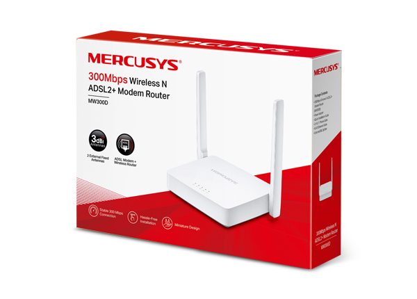 Tp-Link Mercusys MW300D N300 Wi-Fi ADSL2+ Modem Router - netw.mdm.0047