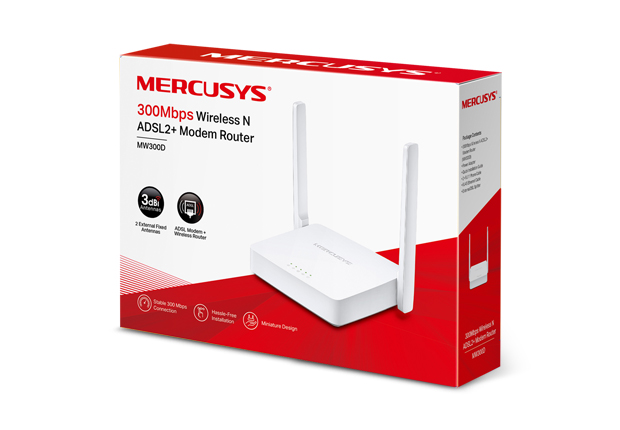 Tp-Link Mercusys MW300D N300 Wi-Fi ADSL2+ Modem Router - netw.mdm.0047