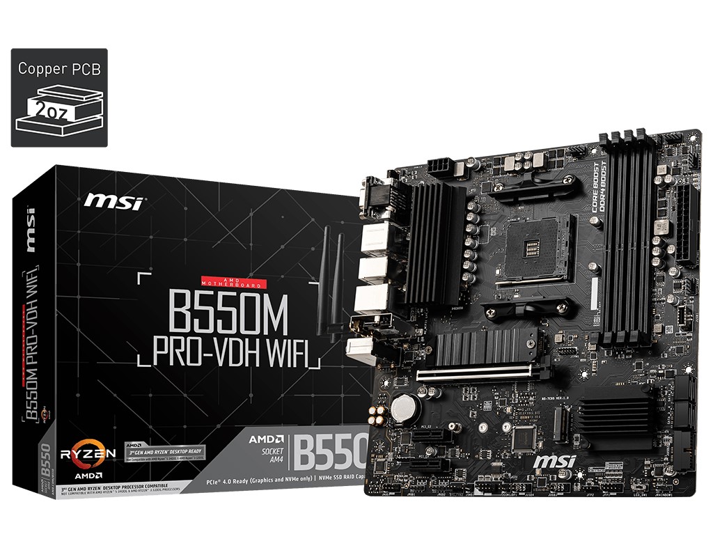 MSI B550M PRO-VDH WIFI AM4 Vga+Ses+GLan DDR4 HDMI DP M2 USB 3.2 mATX - B550M PRO-VDH WIFI