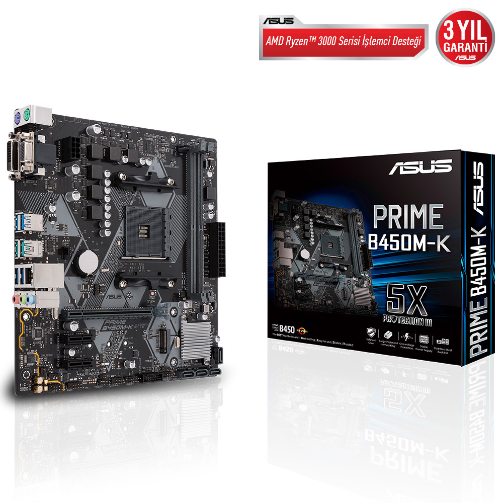 Asus PRIME B450M-K II B450 DDR4 USB3.1 M.2 DVI/VGA PCI 3.0 AM4 Anakart - oem.ana.fm2.0253