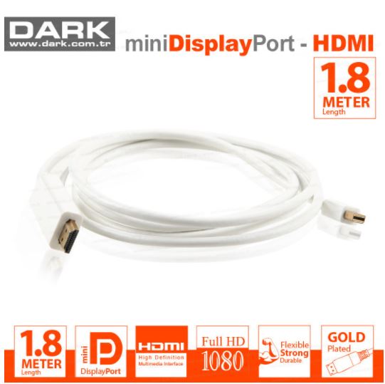 Dark 1.8 Metre Mini Display Port to HDMI Kablo (Altın Uçlu)(DK-CB-MDPXHDMIL180) - DK-CB-MDPXHDMIL180