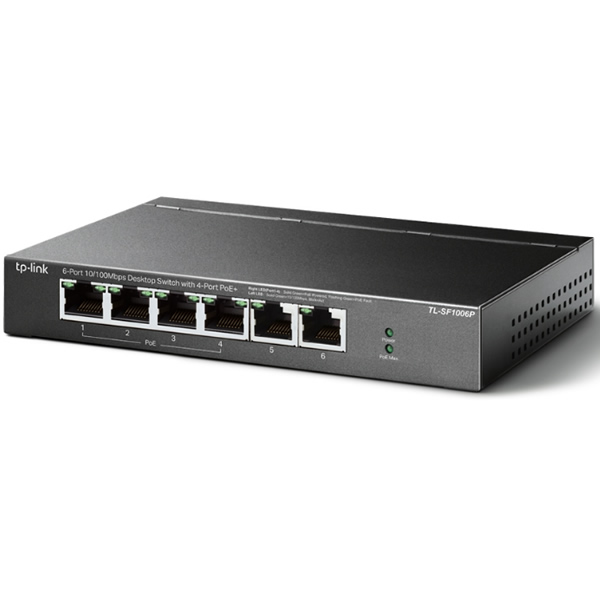 Tp-Link TL-SF1006P 6-Port 10/100 Mbps Desktop Switch with 4-Port PoE+ (67W) - Net.Swi.Poe.Yok.0002