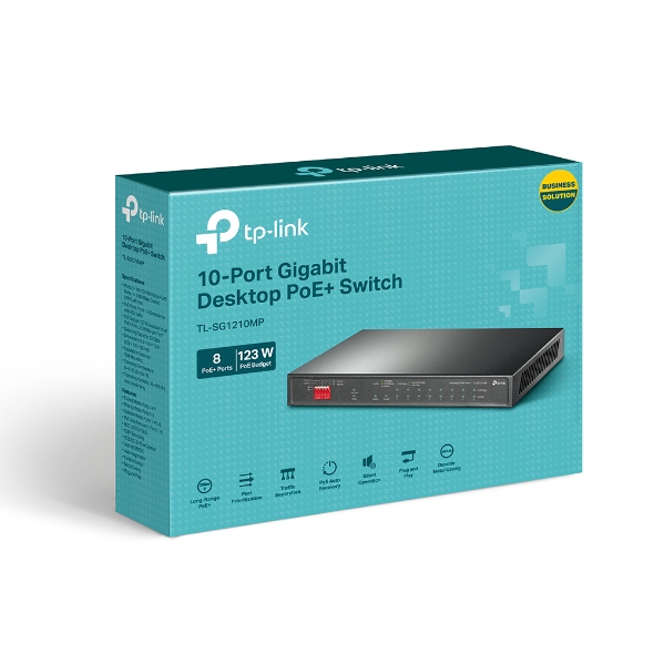 Tp-Link TL-SG1210MP 10-Port Gigabit Desktop Switch 1-SFP 8-Port PoE+ (123W) - Net.Swi.Poe.Yok.0005