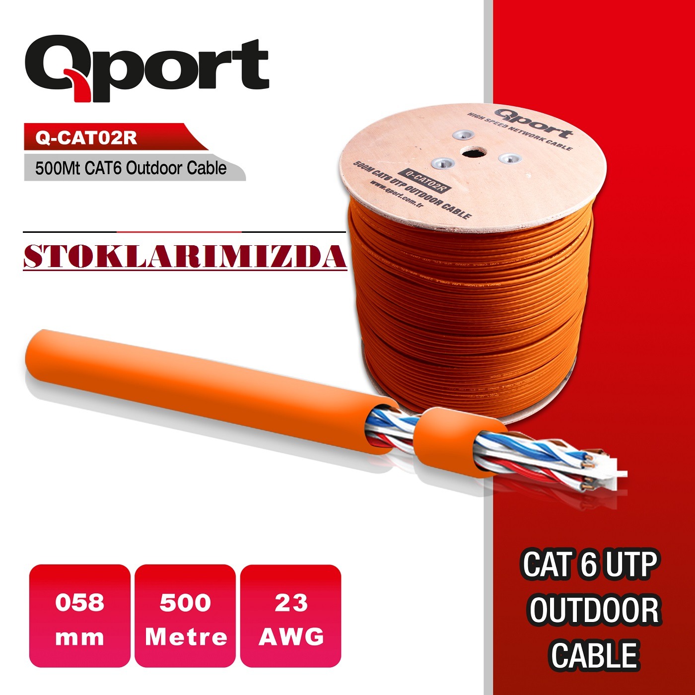 Qport 500 Metre Q-CATO2R 23AW 0.58mm Outdoor Kablo Turuncu - Q-CATO2R