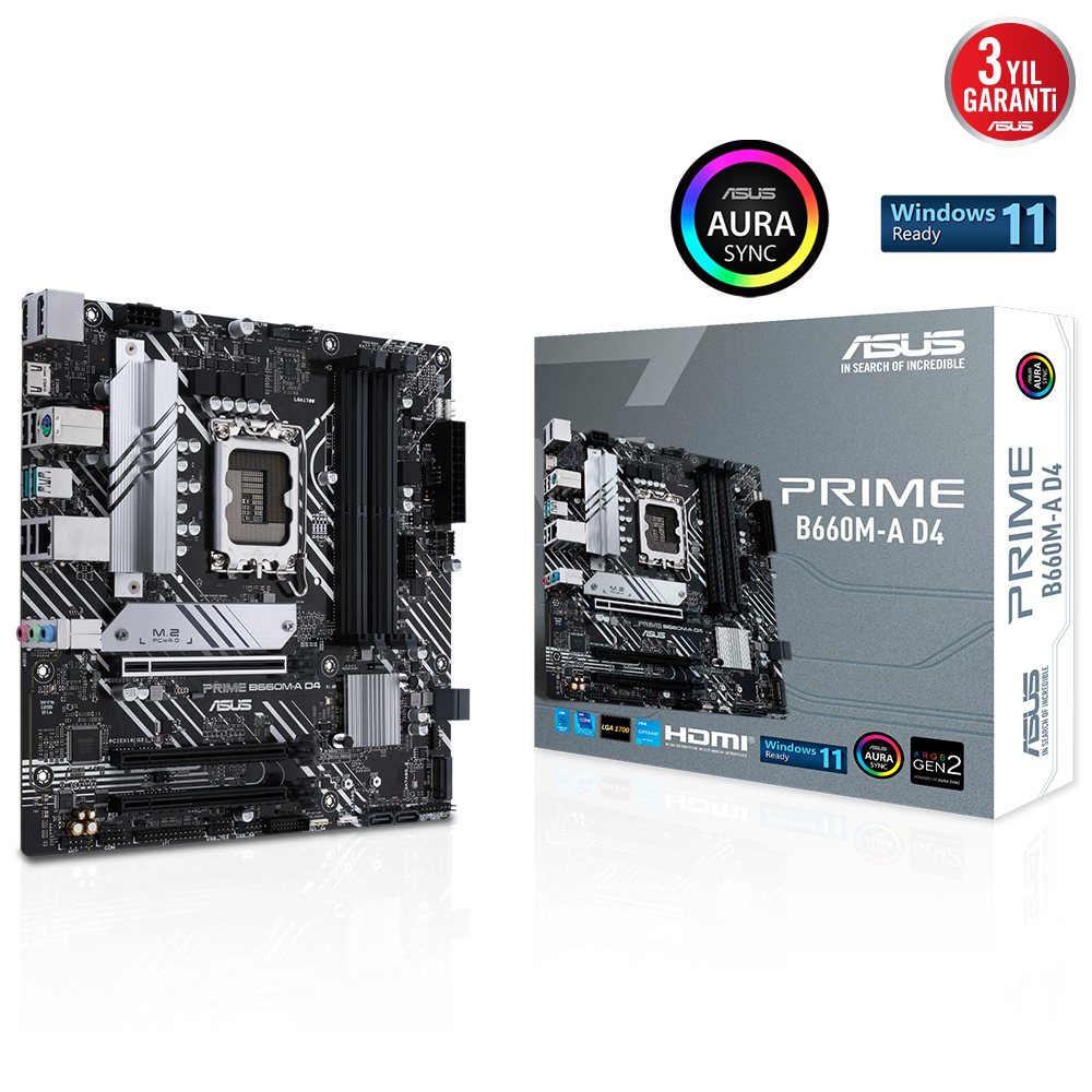 Asus PRIME B660M-A D4 LGA1700 DDR4 Ses+GLan 2xHDMI DP M2 SATA USB3.2 128GB mATX - 90MB19K0-M1EAY0