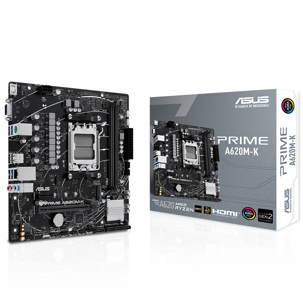 Asus PRIME A620M-K AM5 DDR5 6400(OC) HDMI VGA M2 Aura RGB mATX 96GB Kadar - 90MB1F40-M0EAY0