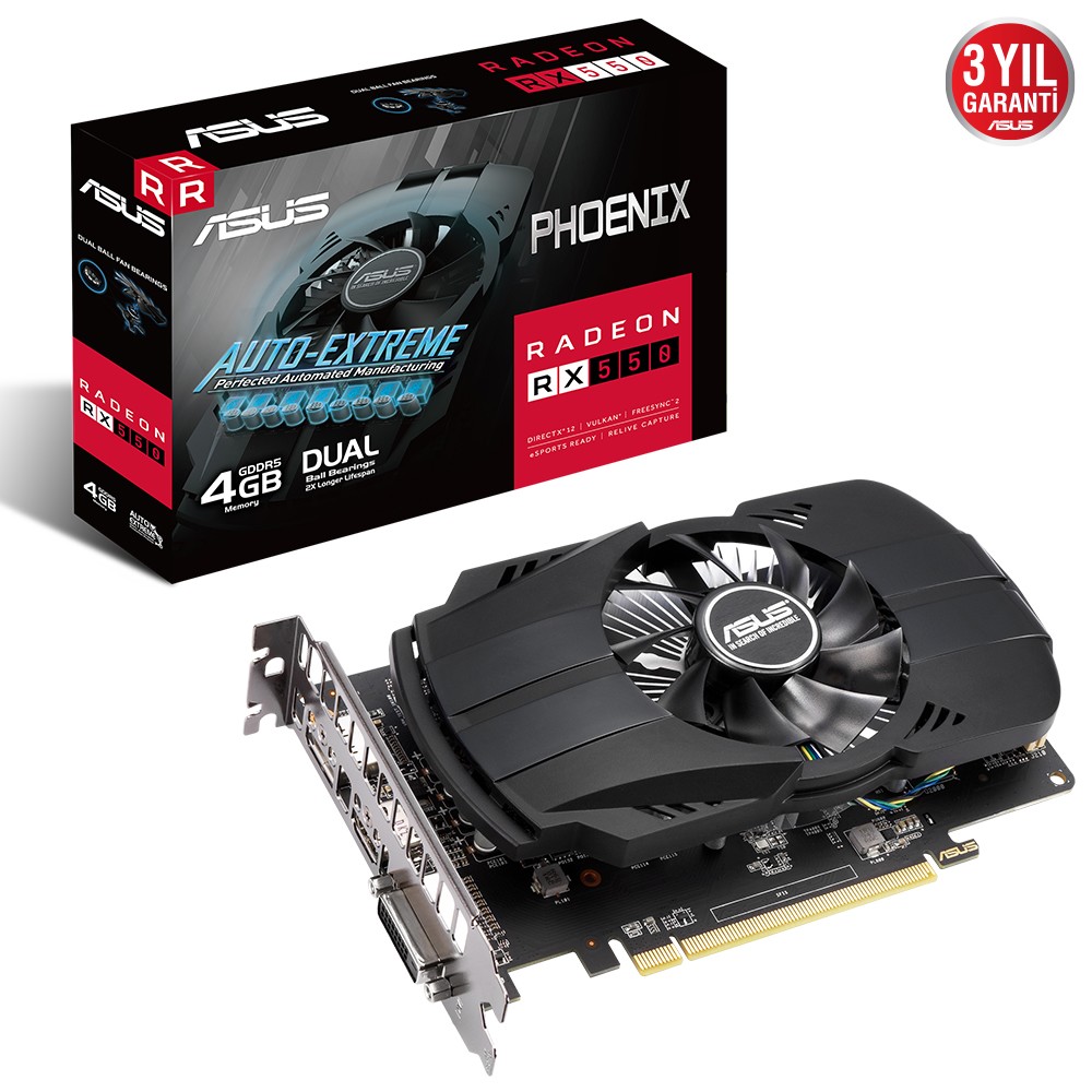 4 GB ASUS PH-RX550-4G-EVO AMD GDDR5 128Bit  1xDVI 1xHDMI 1xDP - 90YV0AG7-M0NA00