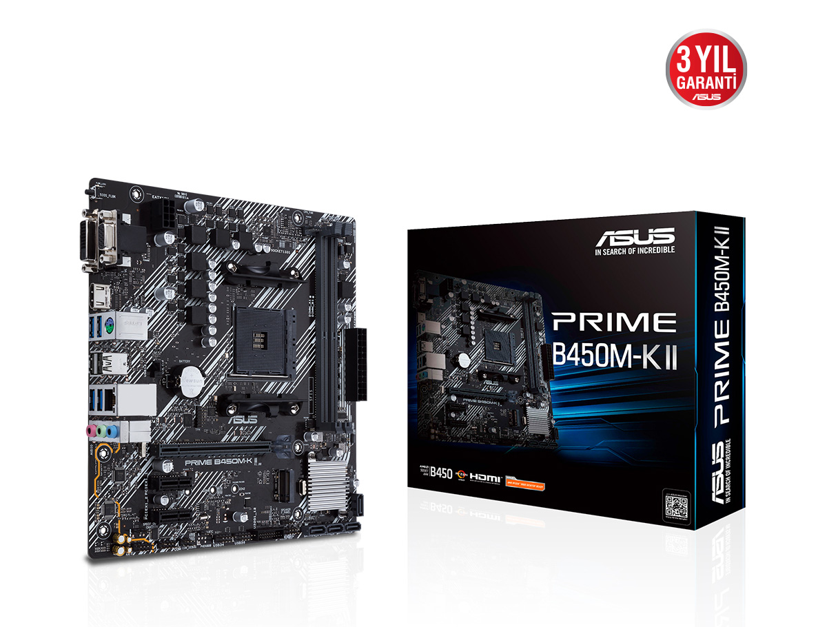 ASUS PRIME B450M-K II AMD AM4 4400MHz (OC) DDR4 VGA DVI-D HDMI M.2 mATX Anakart - 90MB1600-M0EAY0