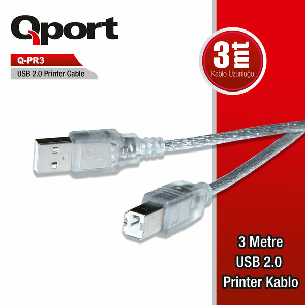 Qport 3 Metre Usb 2.0 Yazıcı Kablosu (Q-PR3) - Q-PR3