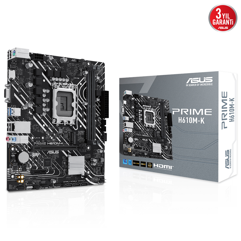 ASUS PRIME H610M-K H610 DDR5 Vga GLan mATX HDMI M2 USB3 RGB 1700p Anakart - 35240