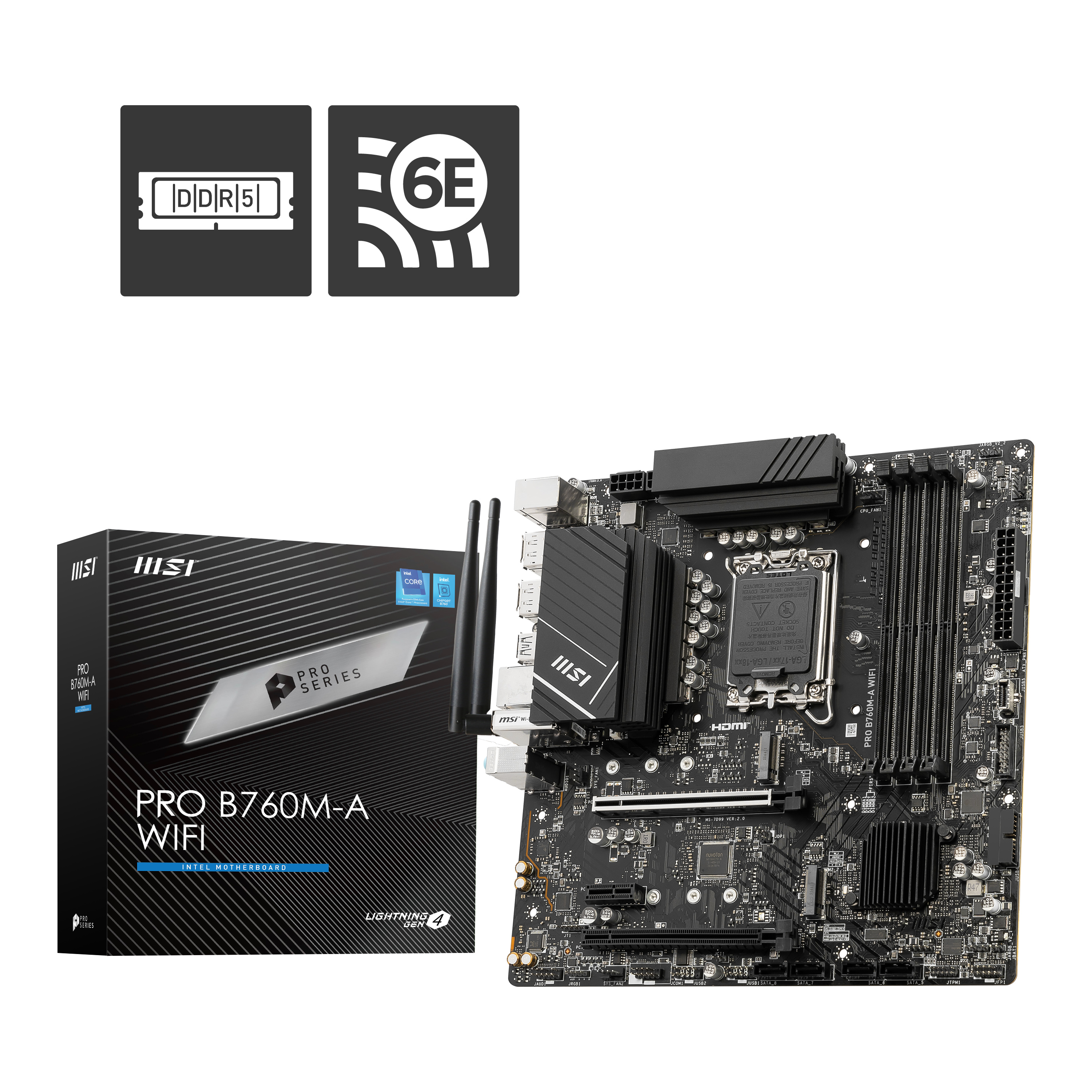 MSI PRO B760M-A WIFI DDR5 1700P 6800(OC) HDMI DP USB3.2 M.2 WIFI 6E mATX - PRO B760M-A WIFI