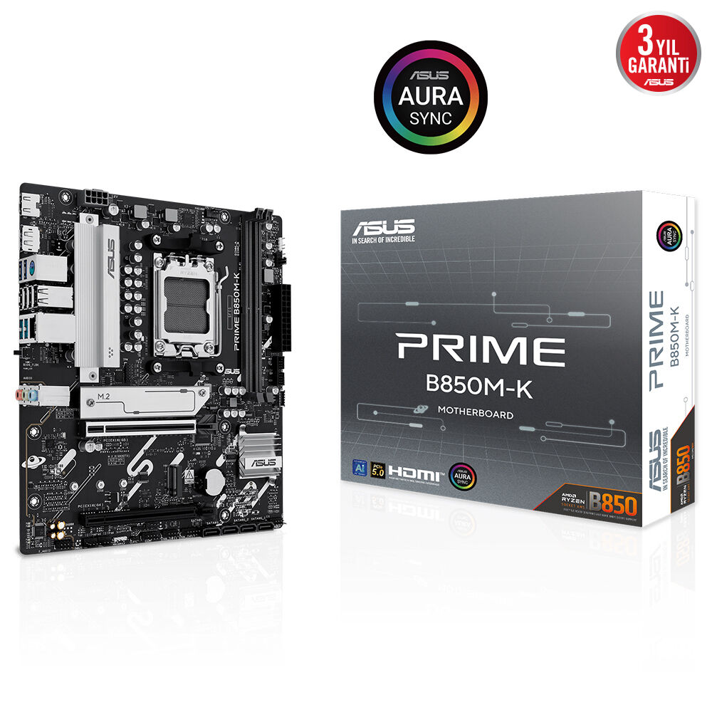 ASUS PRIME B850M-K B850M DDR5 (Vga Yok) GLan 2.5G mATX HD DP M2 AM5 AMD Anakart - 39272