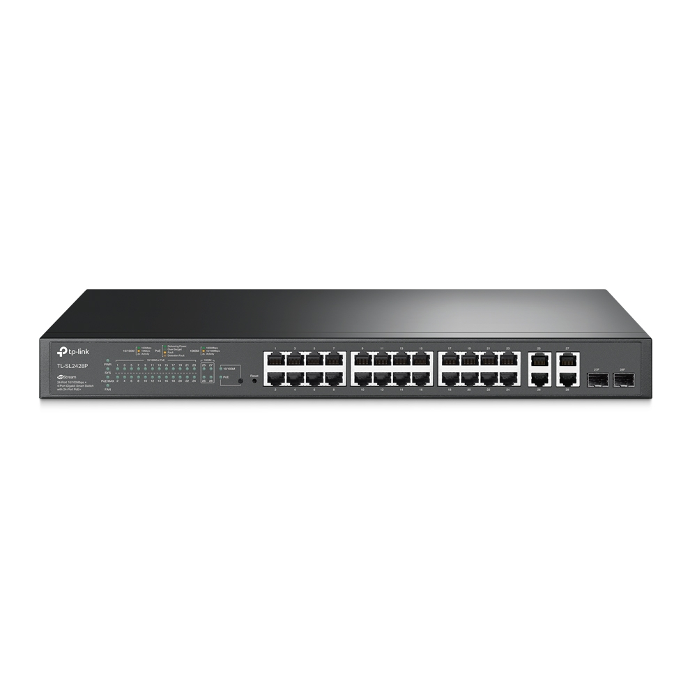Tp-Link (O) 24Port TL-SL2428P 10/100Mbps +4 Port GBit Smart Poe+ Switch - TL-SL2428P