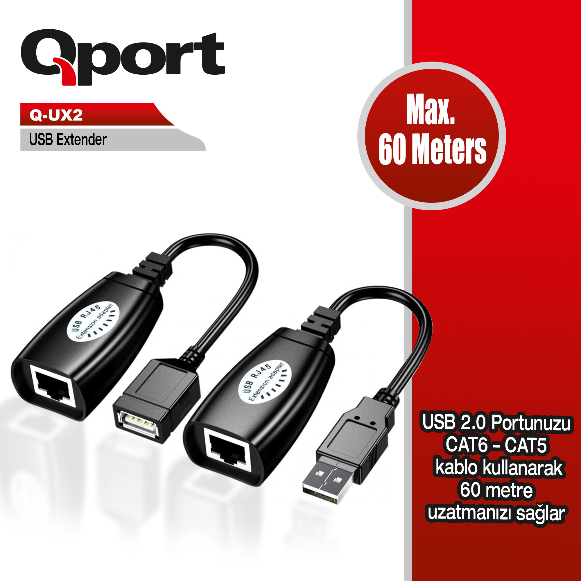 Qport 60 Metre USB Extender 2'li Paket (Q-UX2) - Q-UX2