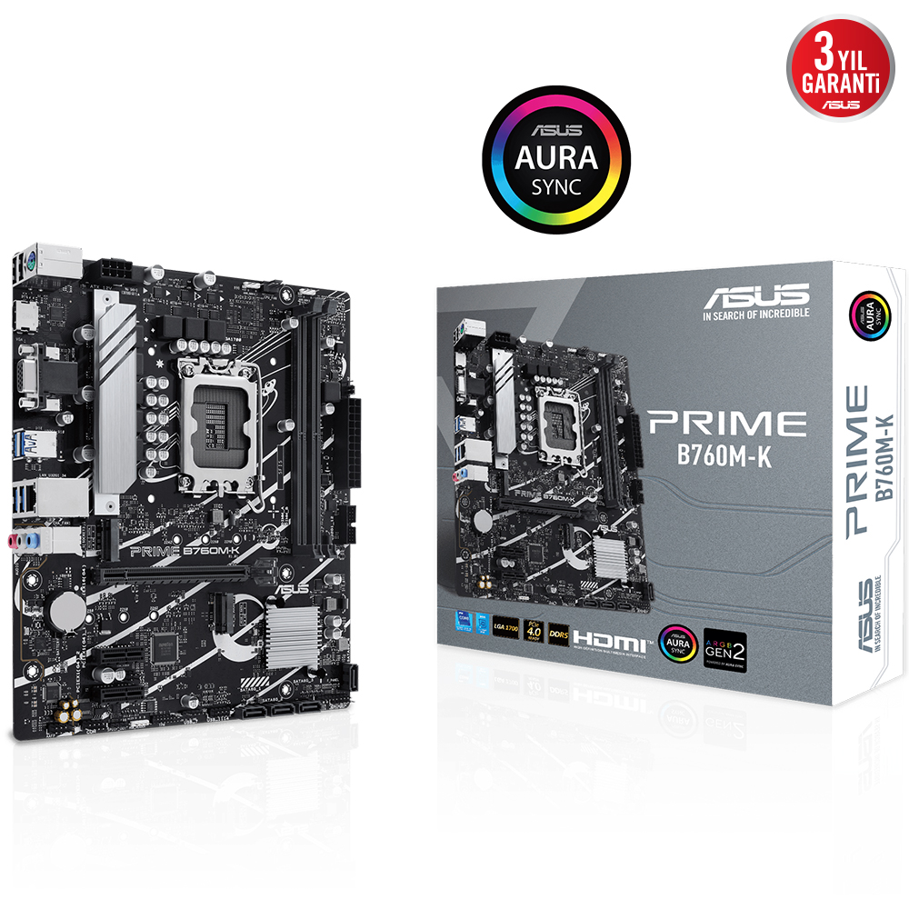 ASUS PRIME B760M-K B760 DDR5 Vga GLan 2.5G mATX HDMI M2 RGB USB3 1700p Anakart - 34043