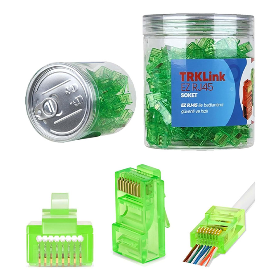 TRKLink EZ RJ45 KONNEKTÖR (YEŞİL) 100 'lü PAKET YENİ NESİL - TRKL45YE