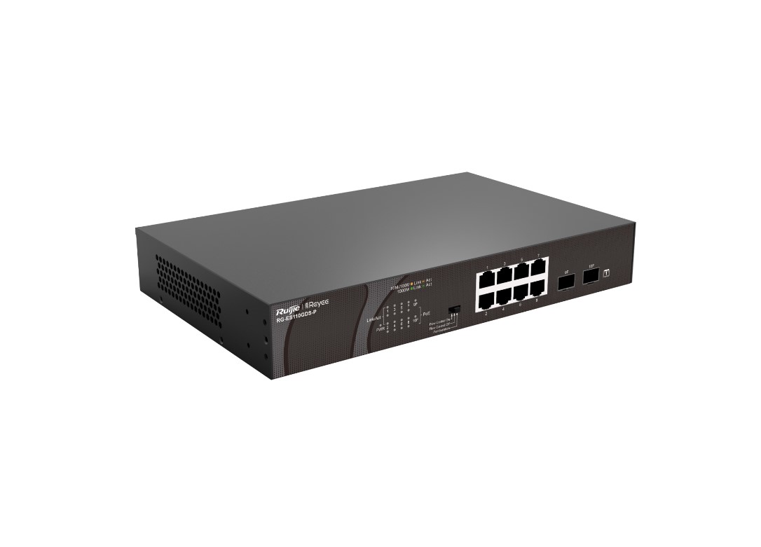 Ruijie Reyee RG-ES110GDS-P 8-Port 10/100/1000 Mbps Desk. Switch 2-Port PoE(120W) - Net.Swi.Poe.Yok.0023