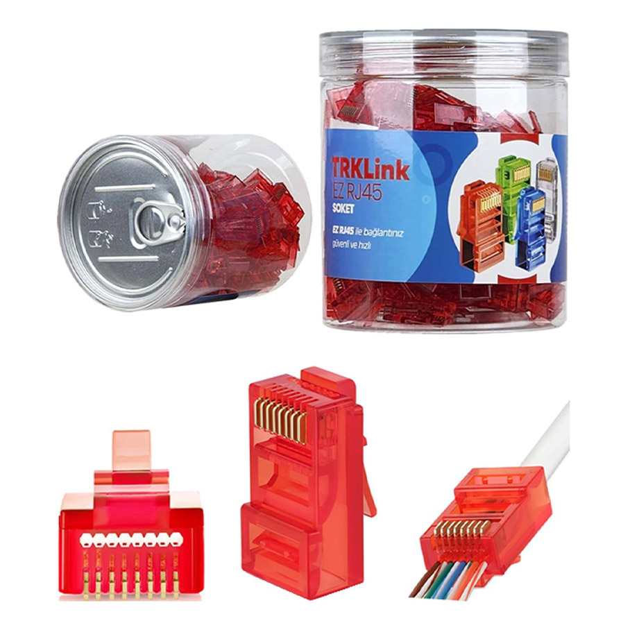 TRKLink EZ RJ45 KONNEKTÖR (KIRMIZI) 100 'lü PAKET YENİ NESİL - TRKL45KI