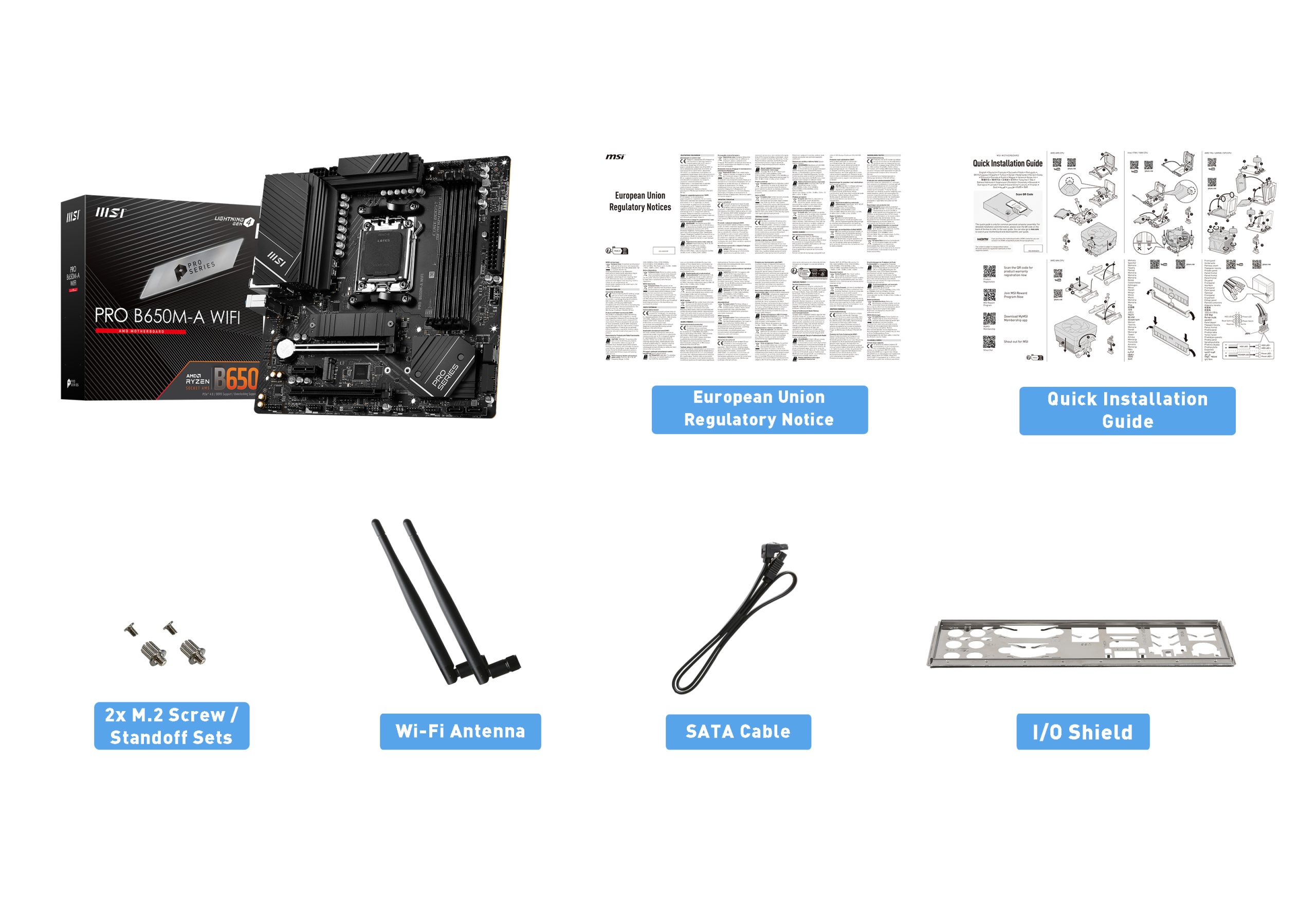 MSI PRO B650M-A WIFI AM5 DDR5 6400(OC) M.2 USB3.2 HDMI DP Wi-Fi 6E mATX - PRO B650M-A WIFI