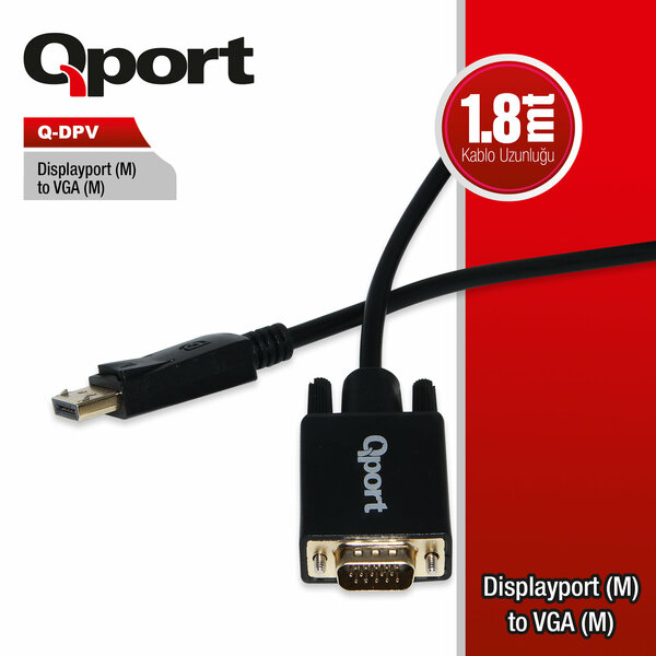 Qport 1.8 Metre Display Port to VGA Çevirici Kablo (Q-DPV) - Q-DPV