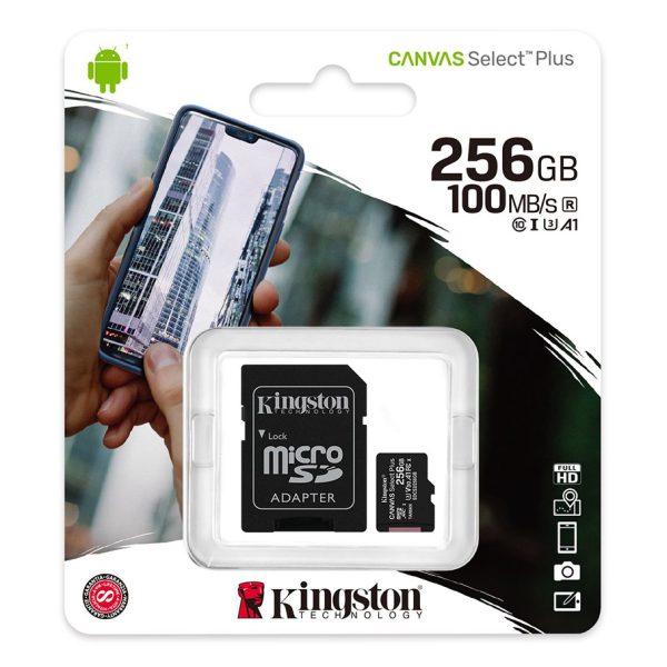 KINGSTON 256GB Canvas Select Plus MicroSDXC 100R A1 C10 Card + Adapter - SDCS2/256GB