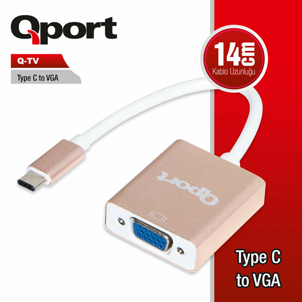 Qport Type-C To VGA 60Hz Çevirici (Q-TV) - Q-TV