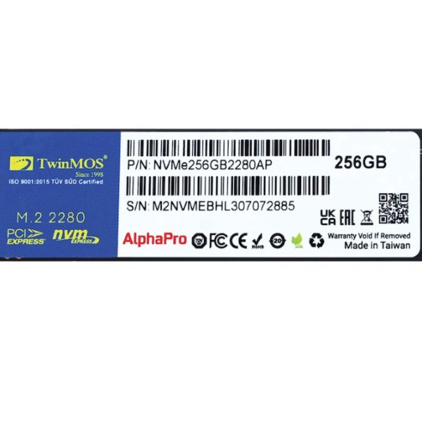 TwinMOS 256GB AlphaPro NVMe M.2 PCle Gen3 3600-3250MB/s (NVMe256GB2280AP) - Bbi.Isl.Dep.Dsd.0099