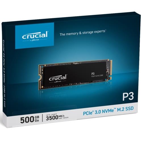 Crucial 500GB SSD M.2 NVMe PCIe Gen3 3500 - 1900MB/s P3 (CT500P3SSD8) - Bbi.Isl.Dep.Dsd.0116