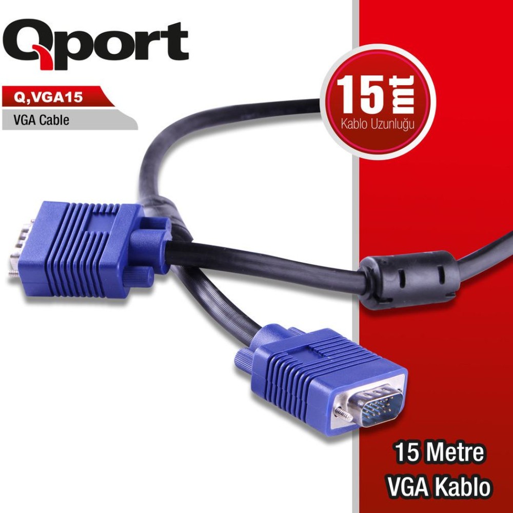 Qport 15 Metre 15Pin Filtreli VGA Monitör Kablosu (Q-VGA15) - Q-VGA15