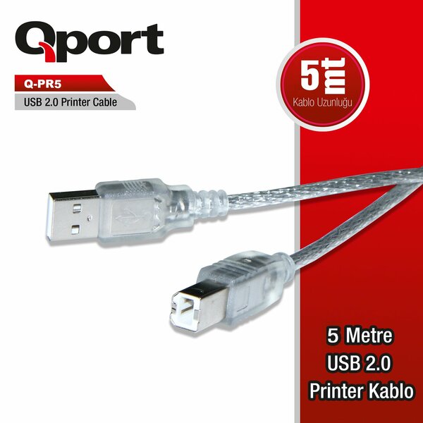 Qport 5 Metre Usb 2.0 Yazıcı Kablosu (Q-Q-PR5) - Q-PR5