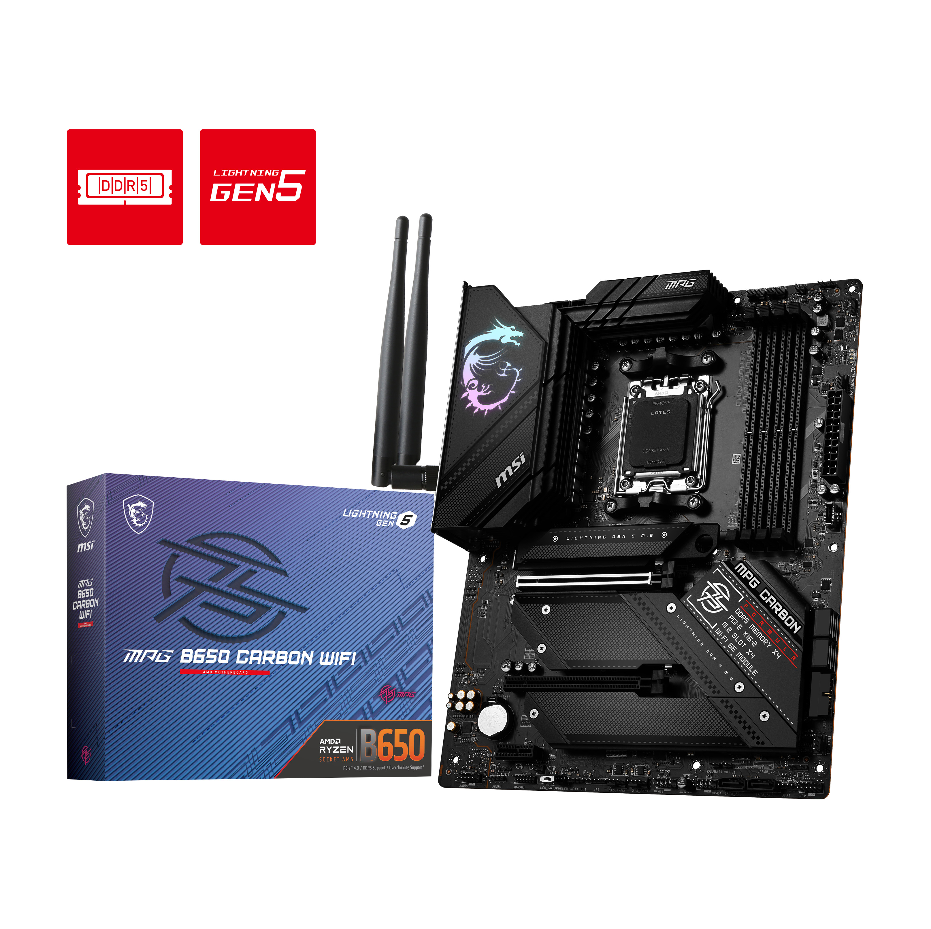 MSI MPG B650 CARBON WIFI AM5 DDR5 6600(OC) M.2 USB3.2 HDMI DP Wifi 6E ATX - MPG B650 CARBON WIFI