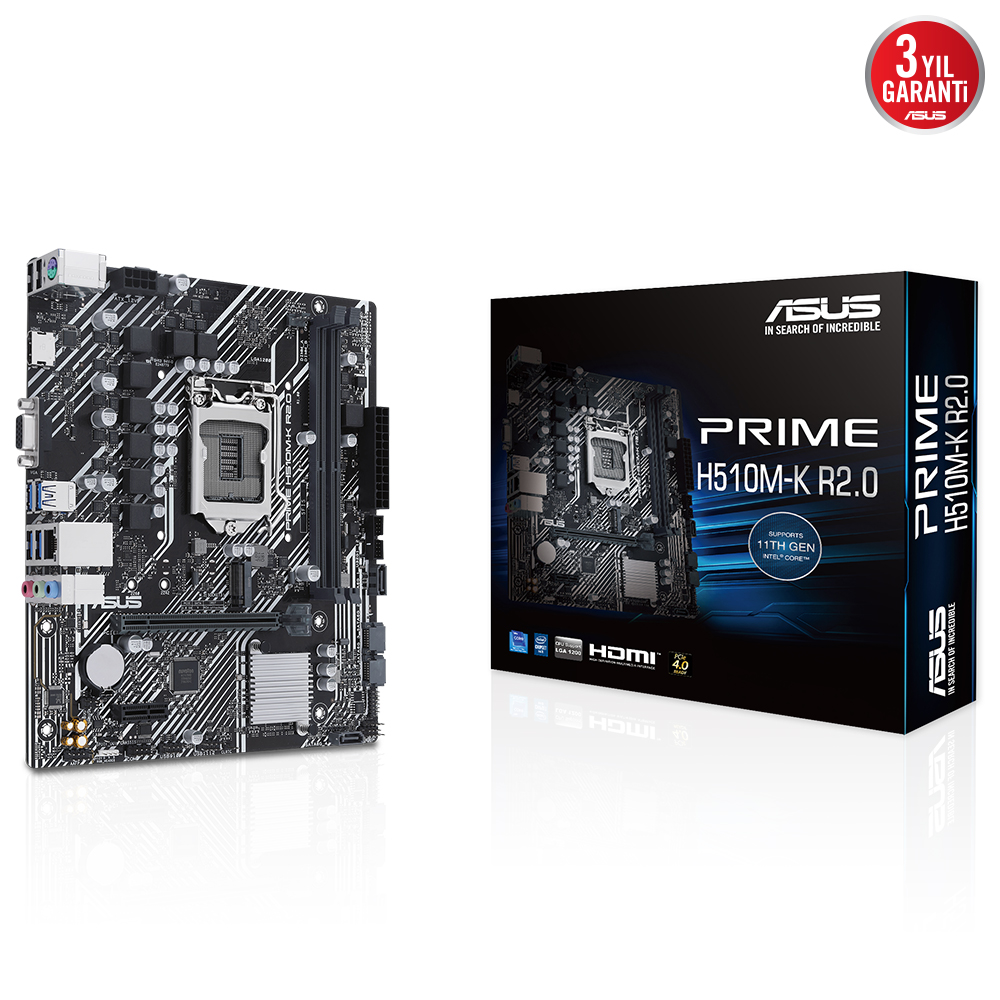 Asus PRIME H510M-K R2.0 1200P11 DDR4 Ses+GLan HDMI D-Sub M2 USB3.2 mATX - 90MB1E80-M0EAY0