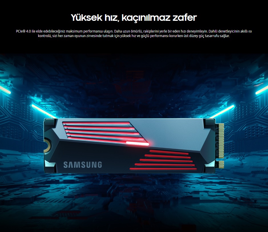 SAMSUNG MZ-V9P1T0CW 990 PRO M.2 1TB (7450/6900MB/s) PCIe + NVMe (V-NAND 3bit MLC) SSD Disk (22x80mm) Gaming Soğutuculu - 34252