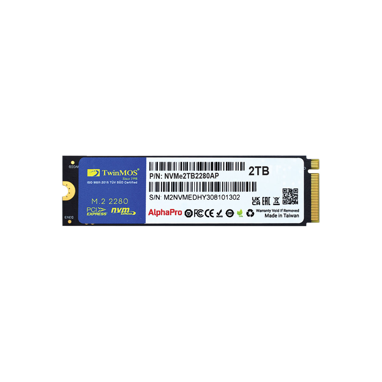 TwinMOS 2TB M.2 PCIe Gen3 NVMe SSD (3600-3250Mb/s) TLC 3DNAND (NVMe2TB2280AP) - Bbi.Isl.Dep.Dsd.0114
