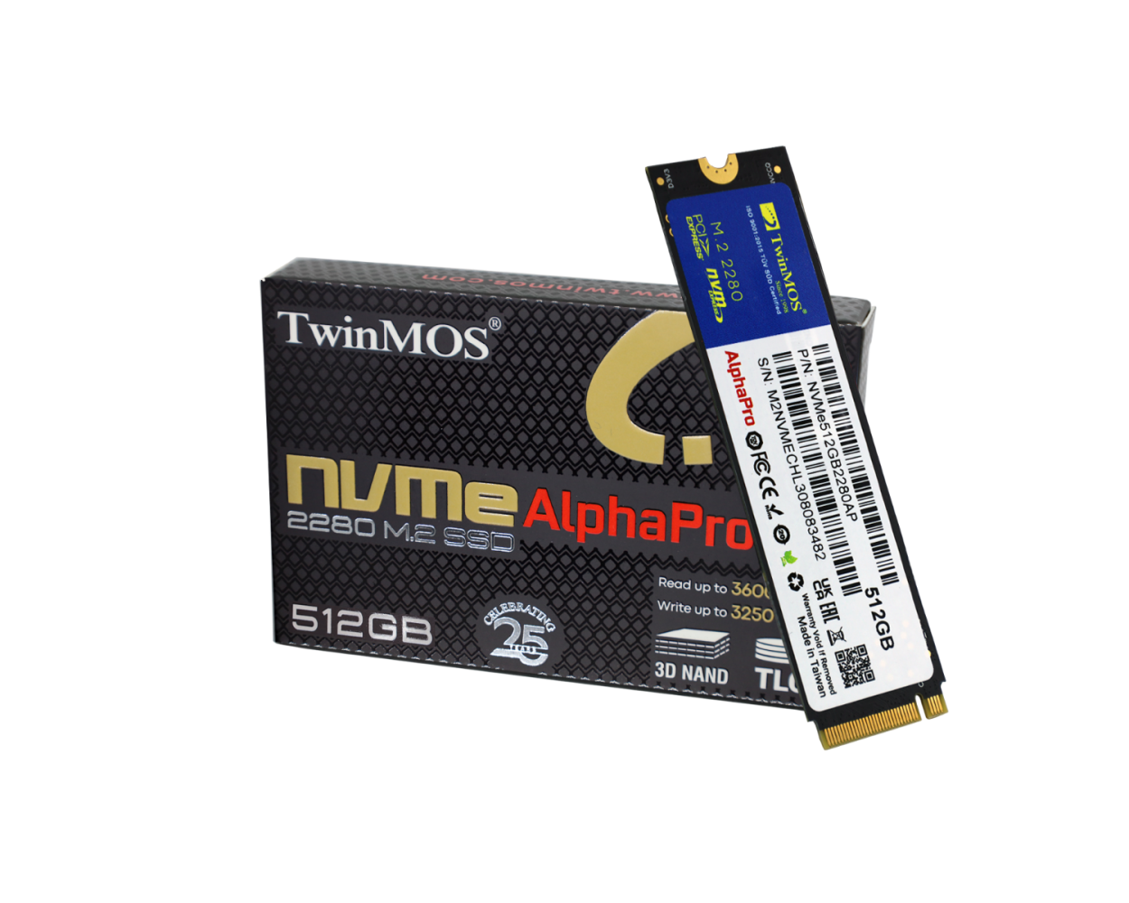 TWINMOS NVMe512GB2280AP AlphaPro M.2 512GB (3600/3250MB/s) PCIe + NVMe (3D NAND) SSD Disk (22x80MM) - 35866