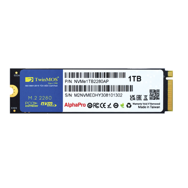 TWINMOS NVMe1TB2280AP AlphaPro M.2 1TB (3600/3250MB/s) PCIe + NVMe (3D NAND) SSD Disk (22x80MM) - 34979