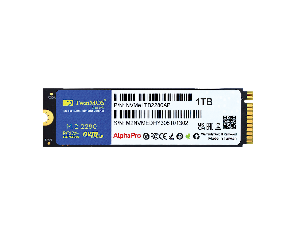 TWINMOS NVMe1TB2280AP AlphaPro M.2 1TB (3600/3250MB/s) PCIe + NVMe (3D NAND) SSD Disk (22x80MM) - 34979